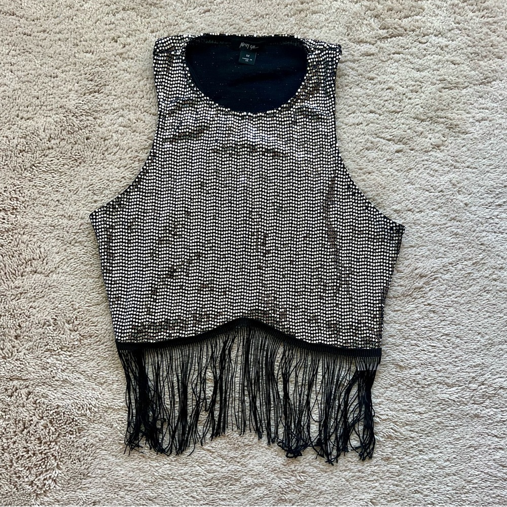 Nasty Gal sequin/fringe crop top